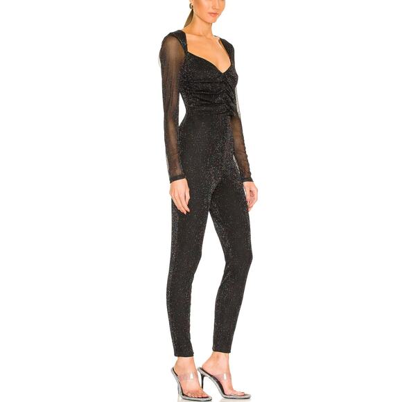 NBD Black Catsuit  Jumpsuit MEDIUM Glitter Cocktail Designer Revolve $228 NEW - Picture 3 of 9